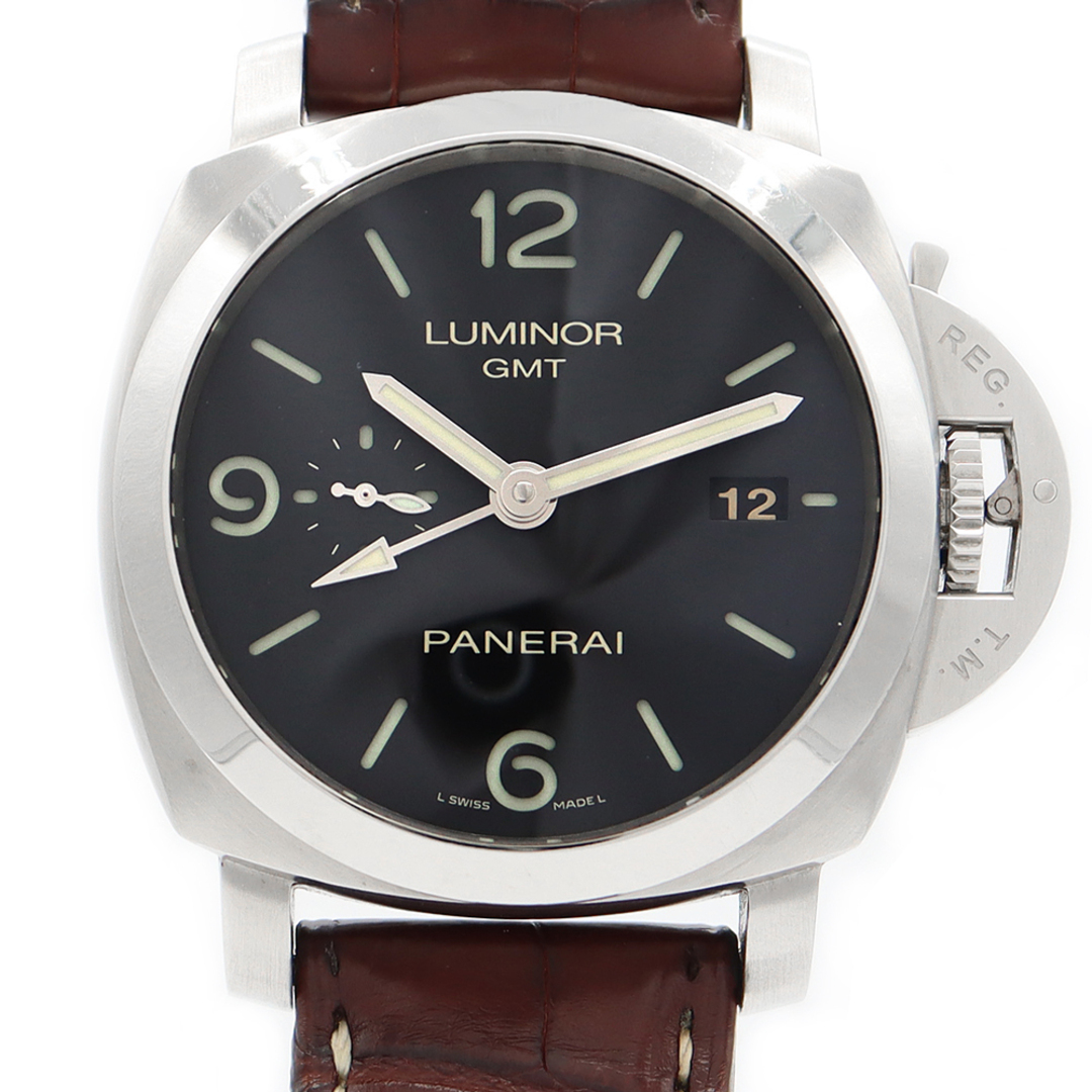 OFFICINE PANERAI(オフィチーネパネライ)のPANERAI パネライ ルミノール 1950 3デイズ GMT PAM00320 44mm デイト 黒 ブラック SS ステンレス 純正ベルト 純正尾錠 メンズ 自動巻き 【6ヶ月保証】【腕時計】【中古】 メンズの時計(腕時計(アナログ))の商品写真