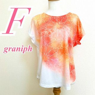 グラニフ(Graniph)のグラニフ　半袖カットソー　F　ホワイト　レッド　オレンジ　総柄　派手　チュニック(カットソー(半袖/袖なし))