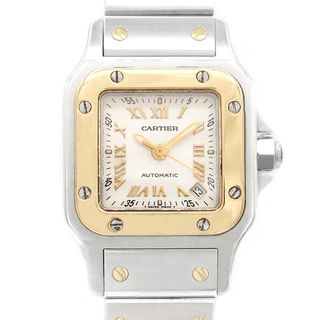 カルティエ(Cartier)のCartier カルティエ サントス ガルベ SM W20045C4 20周年記念モデル デイト シルバー ギョーシェ K18YG イエローゴールド SS ステンレス レディース 自動巻き【6ヶ月保証】【腕時計】【中古】(腕時計)