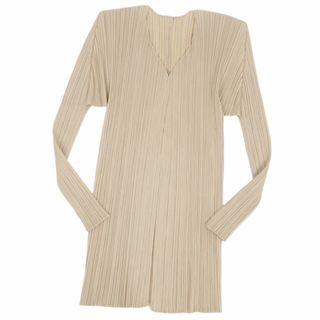 プリーツプリーズイッセイミヤケ(PLEATS PLEASE ISSEY MIYAKE)の美品 プリーツプリーズ イッセイミヤケ PLEATS PLEASE カーディガン ボタンレス プリーツ トップス レディース M相当(表記消え) ベージュ(カーディガン)