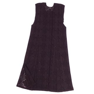 プリーツプリーズイッセイミヤケ(PLEATS PLEASE ISSEY MIYAKE)の美品 プリーツプリーズ イッセイミヤケ PLEATS PLEASE ワンピース ドレス ノースリーブ 総柄 トップス レディース M相当(ラベル欠品) ボルドー(ひざ丈ワンピース)