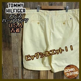 トミーヒルフィガー(TOMMY HILFIGER)のトミーヒルフィガー チノパンツ ハーフパンツ イエロー ロゴ 黄色 USA古着(ショートパンツ)