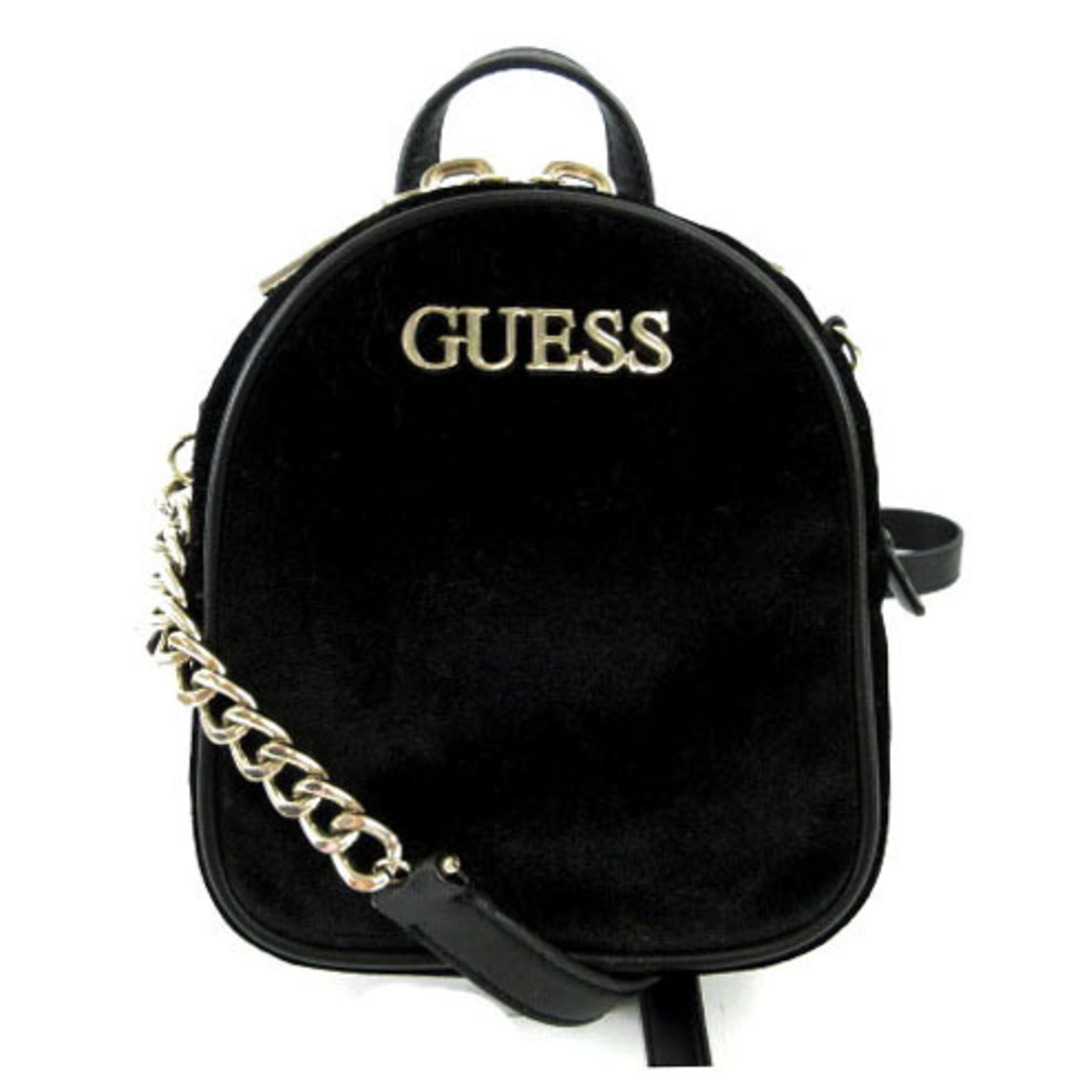 GUESS(ゲス)のGUESS ショルダーバッグ ポシェット ロゴプレート ベロア チェーン 黒 レディースのバッグ(ショルダーバッグ)の商品写真