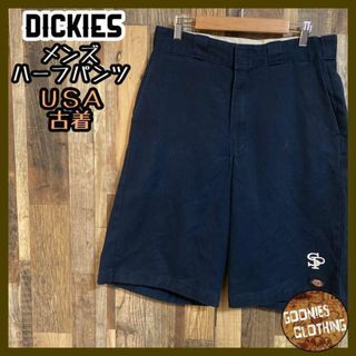 ディッキーズ(Dickies)のディッキーズ ロゴ ワーク パンツ ネイビー アメカジ USA古着 メンズ 紺(ショートパンツ)