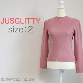 ジャスグリッティー(JUSGLITTY)のJUSGLITTY クルーネック長袖　リブニットプルオーバー　トップス　ピンク(ニット/セーター)