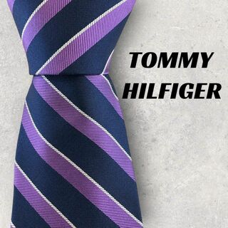 トミーヒルフィガー(TOMMY HILFIGER)の【5849】良品！トミーヒルルフィガー　ネクタイ　パープル系　ストライプ柄(ネクタイ)