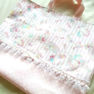 レッスンバッグ　絵本バッグ　ハンドメイド　女の子　ユニコーン　ゆめかわ　ピンク(バッグ/レッスンバッグ)