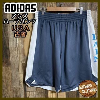 アディダス(adidas)のアディダス バスパン グレー ホワイト ロゴ ハーフパンツ スポーツ USA古着(ショートパンツ)