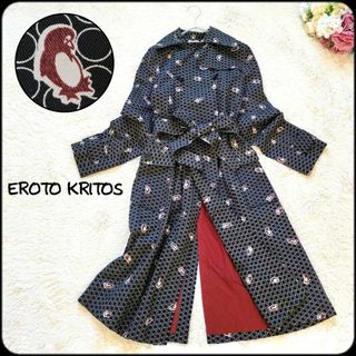 エロトクリトス●極美品♪総ペンギン柄リボン付きロング丈2wayトレンチコート