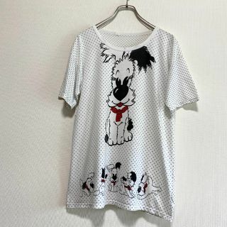 ヴィンテージ(VINTAGE)のスペイン製　アニマルプリント　犬　イヌ　Tシャツ 総柄　ドット　古着 F285(Tシャツ(半袖/袖なし))