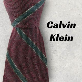 カルバンクライン(Calvin Klein)の【5870】良品！カルバンクライン　ネクタイ　ワインレッド系　ストライプ(ネクタイ)