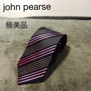 極美品john pearse高級シルク　ボーダー　パープルネクタイ(ネクタイ)