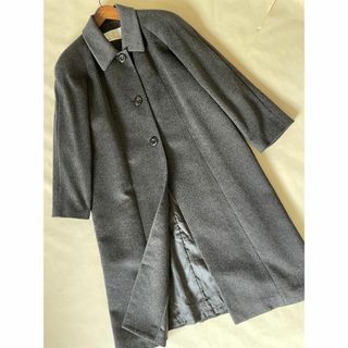 C155★カシミヤ10C0% ロングコート 9(M)チャコールグレー秋冬 ミセス(ロングコート)