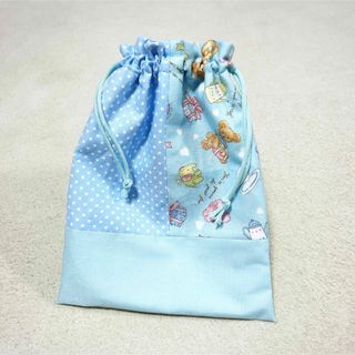 ハンドメイド 巾着 小物入れ 給食袋 女の子 テディベア(外出用品)