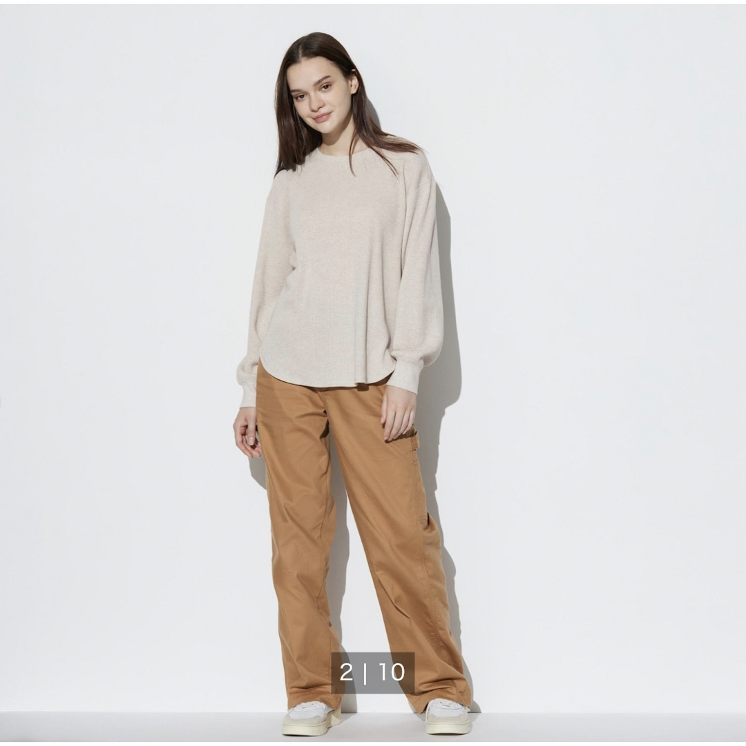 UNIQLO(ユニクロ)の新品未使用 タグ付き ユニクロ ワッフルクルーネックTシャツ 長袖 XL レディースのトップス(Tシャツ(長袖/七分))の商品写真