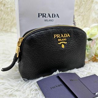 プラダ(PRADA)の美品 PRADA ポーチ NERO 高級レザー ゴールド金具 1ND005(ポーチ)