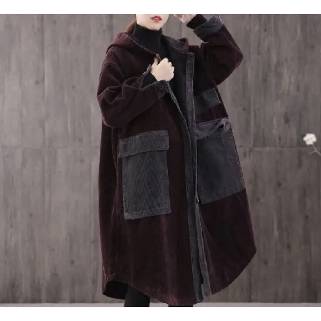 LCDA049 中綿コート ロング 厚手 秋冬 コーデュロィ  大きいポケット レディースのジャケット/アウター(ロングコート)の商品写真