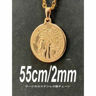 【ビッグコイン チャームネックレス ゴールド 2mm 55cm】ステンレス
