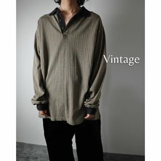 ヴィンテージ(VINTAGE)の【vintage】シェブロンストライプ オーバーサイズ ルーズ 長袖 ポロシャツ(ポロシャツ)