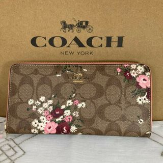 コーチ(COACH)の新品　COACH　長財布　ラウンドファスナー　シグネチャー　フラワー　小銭入れ有(財布)