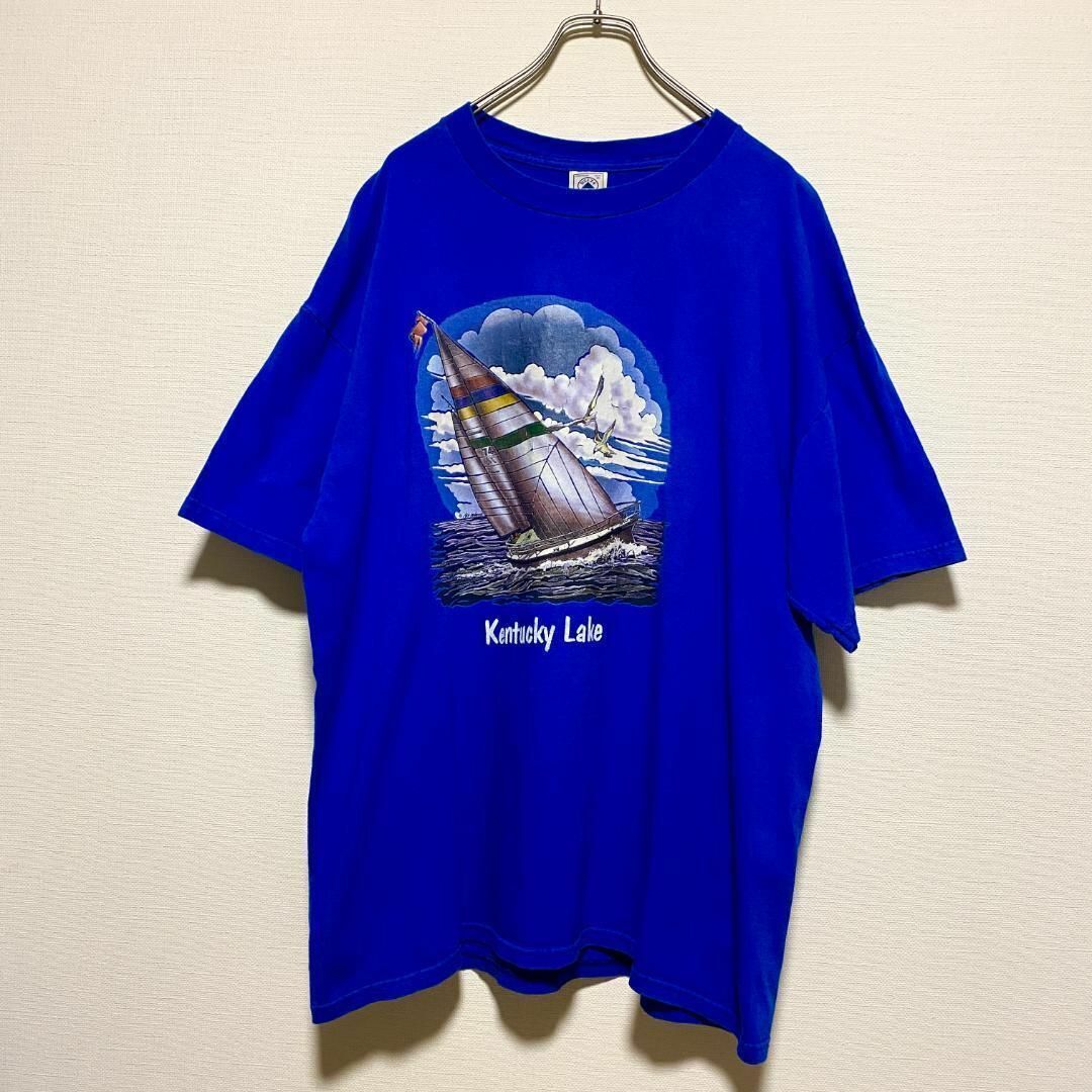 VINTAGE(ヴィンテージ)のアメリカ古着　半袖Tシャツ　プリント　ヨット　ブルー　ゆるだぼ E9 メンズのトップス(Tシャツ/カットソー(半袖/袖なし))の商品写真