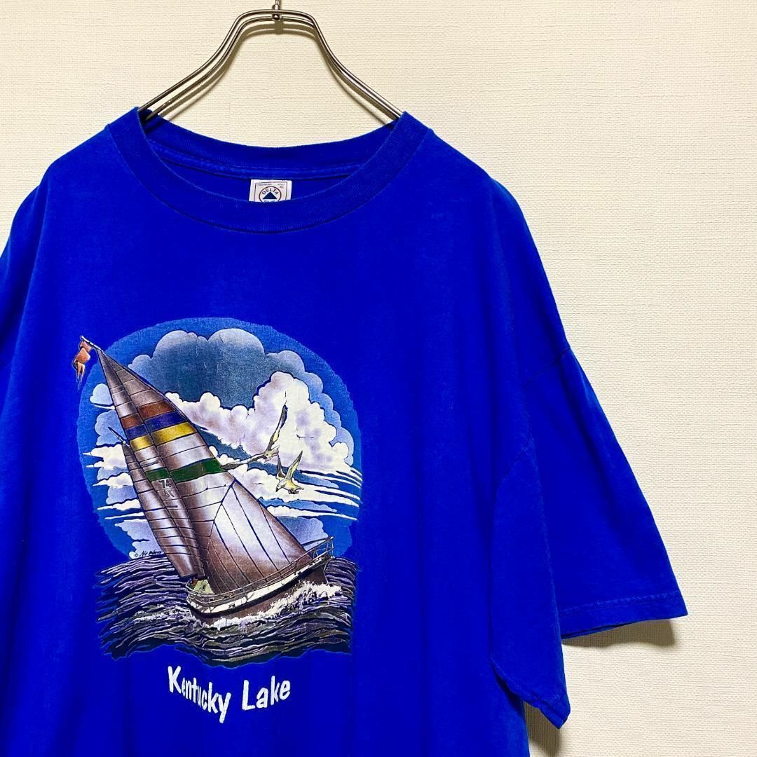 VINTAGE(ヴィンテージ)のアメリカ古着　半袖Tシャツ　プリント　ヨット　ブルー　ゆるだぼ E9 メンズのトップス(Tシャツ/カットソー(半袖/袖なし))の商品写真