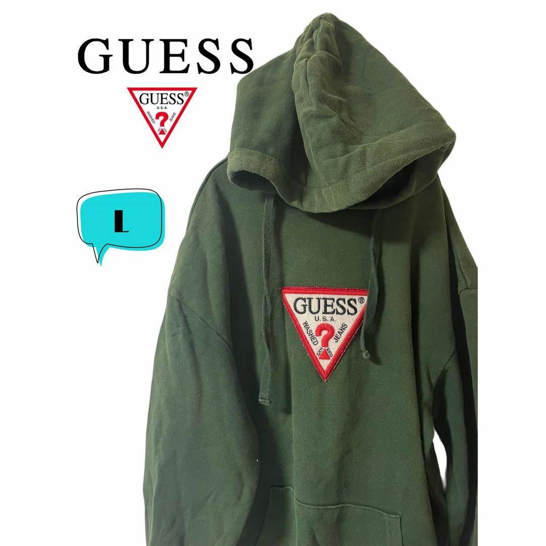 GUESS(ゲス)のGUESS ゲス プルオーバー パーカー ビッグロゴ 刺繍ワッペン L メンズのトップス(パーカー)の商品写真