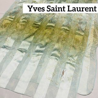 イヴサンローラン(Yves Saint Laurent)の★イヴサンローラン★ ロングスカーフ シフォン ペイズリー ストライプ ブルー(バンダナ/スカーフ)