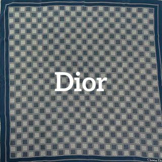 クリスチャンディオール(Christian Dior)の★Christian Dior★ スカーフ チェック シルク ネイビー グレー(バンダナ/スカーフ)