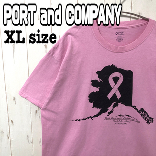 ポートアンドカンパニー ピンク プリントtシャツ オーバーサイズ XL 海外古着(Tシャツ/カットソー(半袖/袖なし))