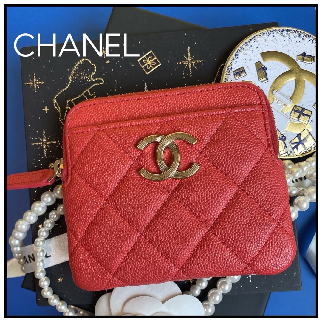 CHANEL(シャネル)のシャネル　キャビアスキン　コインパース　カードケース　コインケース　赤　レッド レディースのファッション小物(コインケース)の商品写真