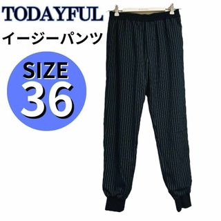 TODAYFUL パンツ　レディース　S イージーパンツ  ネイビー　ストライプ(クロップドパンツ)