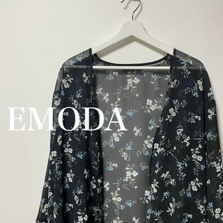 エモダ(EMODA)のEMODA   エモダ　花柄　シアー　ロング　カーディガン　黒(カーディガン)