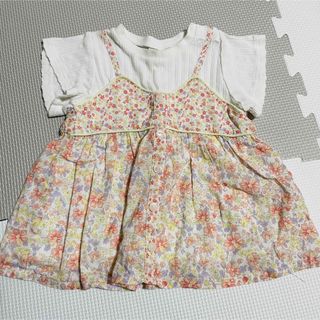 プティマイン(petit main)のプティマイン　チュニック　半袖トップス　ベビー　女の子　80cm 重ね着風 花柄(Ｔシャツ)