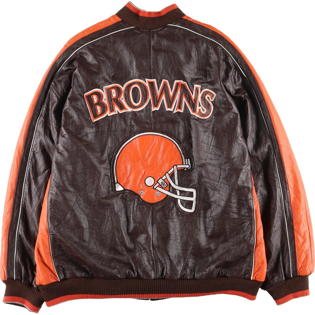 古着 G3 NFL CLEVELAND BROWNS クリーブランドブラウンズ オールレザースタジャン バーシティジャケット メンズXXL ヴィンテージ /evb004811 メンズのジャケット/アウター(スタジャン)の商品写真