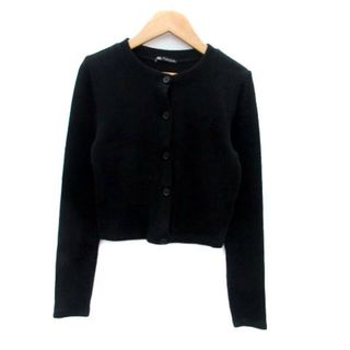 ザラ(ZARA)のザラ ZARA ニットカーディガン クルーネック ショート丈 黒 ブラック(カーディガン)