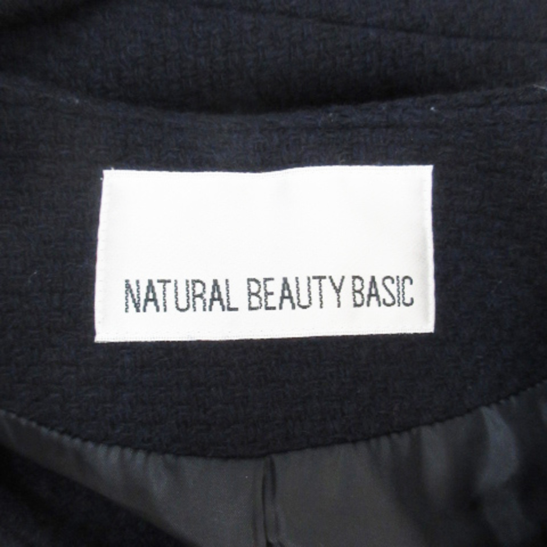 NATURAL BEAUTY BASIC(ナチュラルビューティーベーシック)のナチュラルビューティーベーシック ノーカラーコート ツイード ロング丈 L 紺 レディースのジャケット/アウター(その他)の商品写真