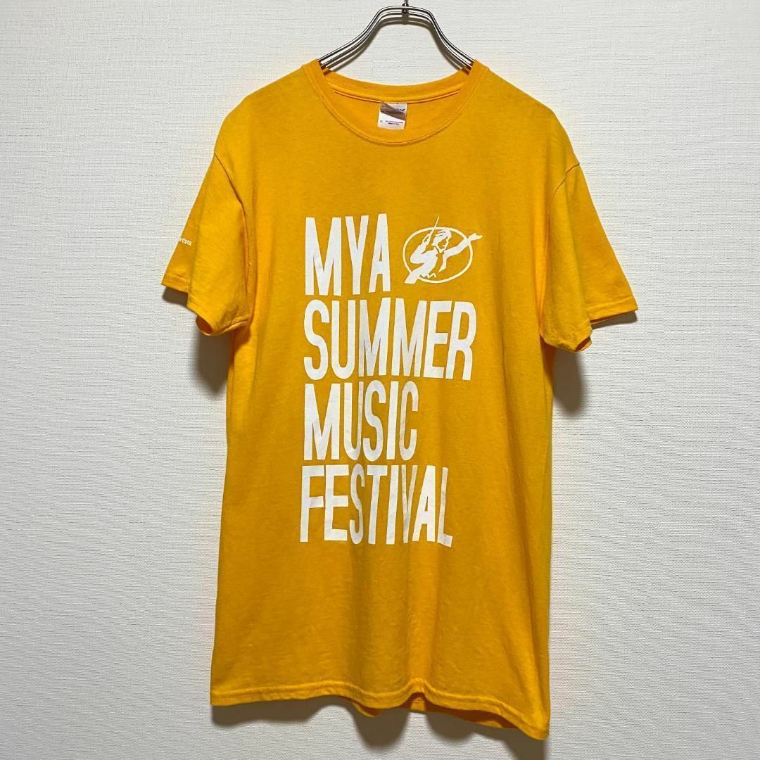 MUSIC TEE(ミュージックティー)のアメリカ古着　半袖Tシャツ　イエロー　プリントTシャツ　フェスTシャツ　E192 メンズのトップス(Tシャツ/カットソー(半袖/袖なし))の商品写真