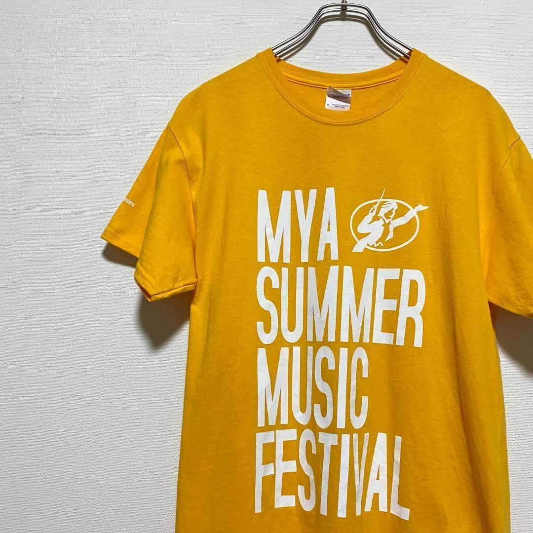 MUSIC TEE(ミュージックティー)のアメリカ古着　半袖Tシャツ　イエロー　プリントTシャツ　フェスTシャツ　E192 メンズのトップス(Tシャツ/カットソー(半袖/袖なし))の商品写真