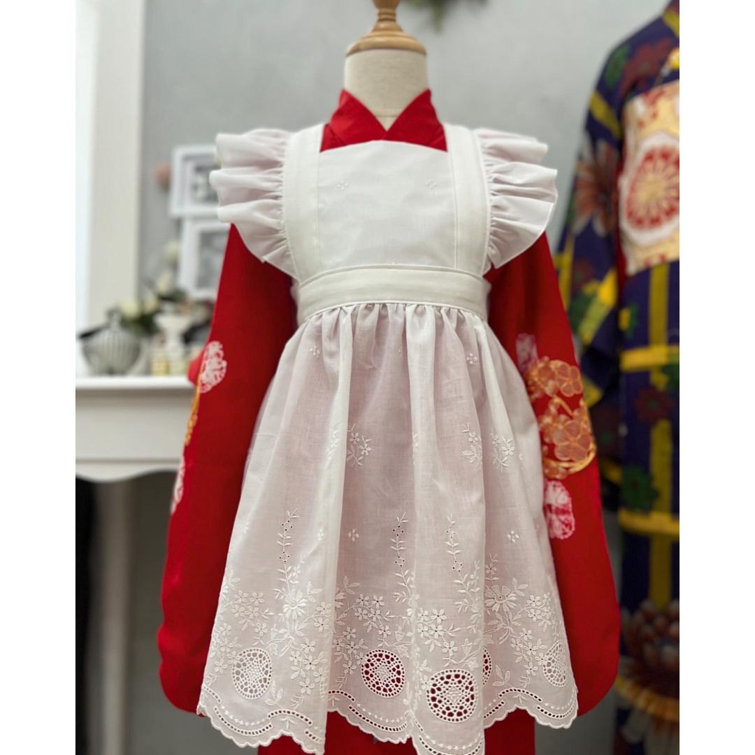 刺繍ローン生地使用被布エプロン♡ キッズ/ベビー/マタニティのキッズ服女の子用(90cm~)(和服/着物)の商品写真