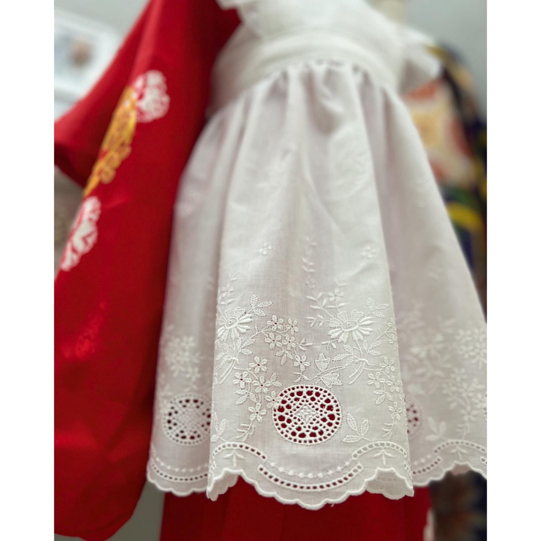 刺繍ローン生地使用被布エプロン♡ キッズ/ベビー/マタニティのキッズ服女の子用(90cm~)(和服/着物)の商品写真