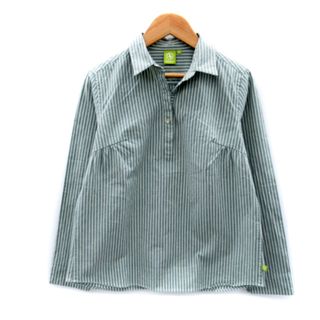 AIGLE - エーグル カジュアルシャツ 長袖 ストライプ柄 スキッパーカラー M 緑 白