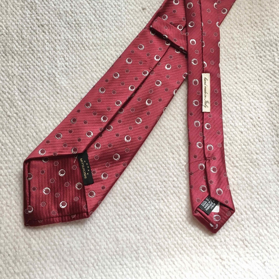 三越(ミツコシ)のMITSUKOSHI 三越 シルク 絹 ネクタイ イタリア製 ドット柄 レッド メンズのファッション小物(ネクタイ)の商品写真