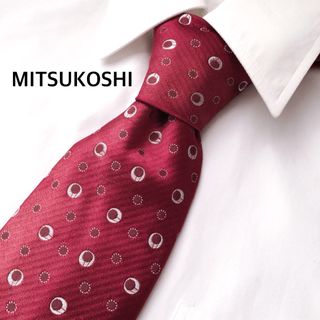 ミツコシ(三越)のMITSUKOSHI 三越 シルク 絹 ネクタイ イタリア製 ドット柄 レッド(ネクタイ)