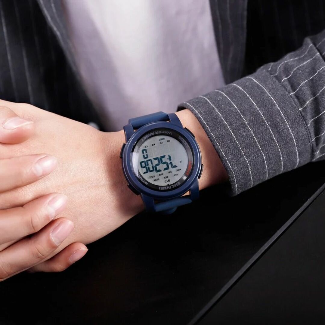 50m防水 万歩計 スポーツウォッチ デジタル腕時計 カロリー ブルー青6 メンズの時計(腕時計(デジタル))の商品写真