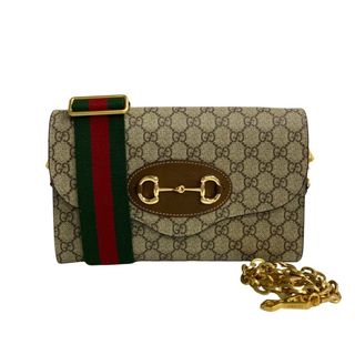 グッチ(Gucci)の未使用保管品 GUCCI グッチ 1955 ホースビット GGスプリーム シェリーライン レザー チェーン ショルダーバッグ サコッシュ ブラウン 41835(ショルダーバッグ)