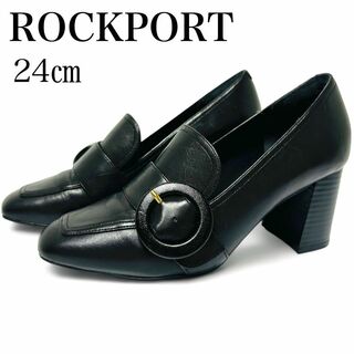 ロックポート(ROCKPORT)の美品✨ロックポート 24㎝ レザー パンプス 革靴 太ヒール ベルト 黒(ハイヒール/パンプス)