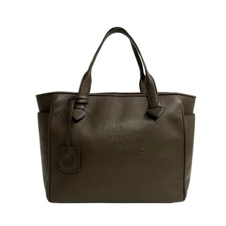 ロエベ(LOEWE)の極 美品 希少品 袋付き LOEWE ロエベ ヘリテージ ロゴ エンボス レザー 本革 トートバッグ ハンドバッグ ビジネスバッグ ブラウン 茶 61072(トートバッグ)