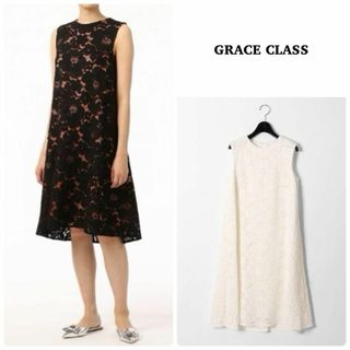 グレースコンチネンタル(GRACE CONTINENTAL)の【GRACE CLASS】2020年＊ビッグフラワーレースワンピース　38(ひざ丈ワンピース)