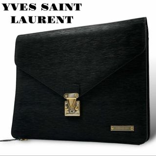 イヴサンローラン(Yves Saint Laurent)の美品 大容量 イヴサンローラン セカンドバッグ エピ フラップ 鍵付 A4 黒(ビジネスバッグ)